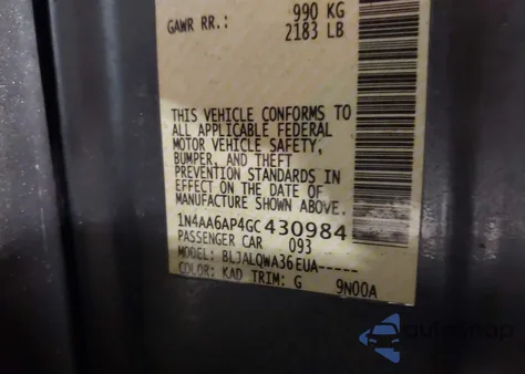 2016 Nissan Maxima 3.5 Platinum/3.5 S/3.5 Sl/3.5 Sr/3.5 Sv из США, поврежденный, VIN 1N4AA6AP4GC430984